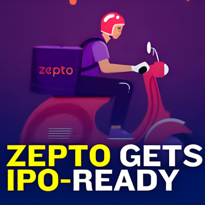 Zepto IPO branding displayed at company workspace