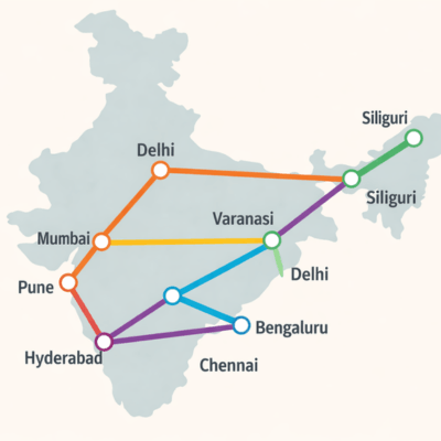 Proposed high-speed rail corridors connecting major Indian cities