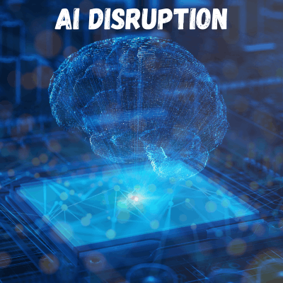 AI disruption concept graphic impacting Indian IT stocks with digital brain icon