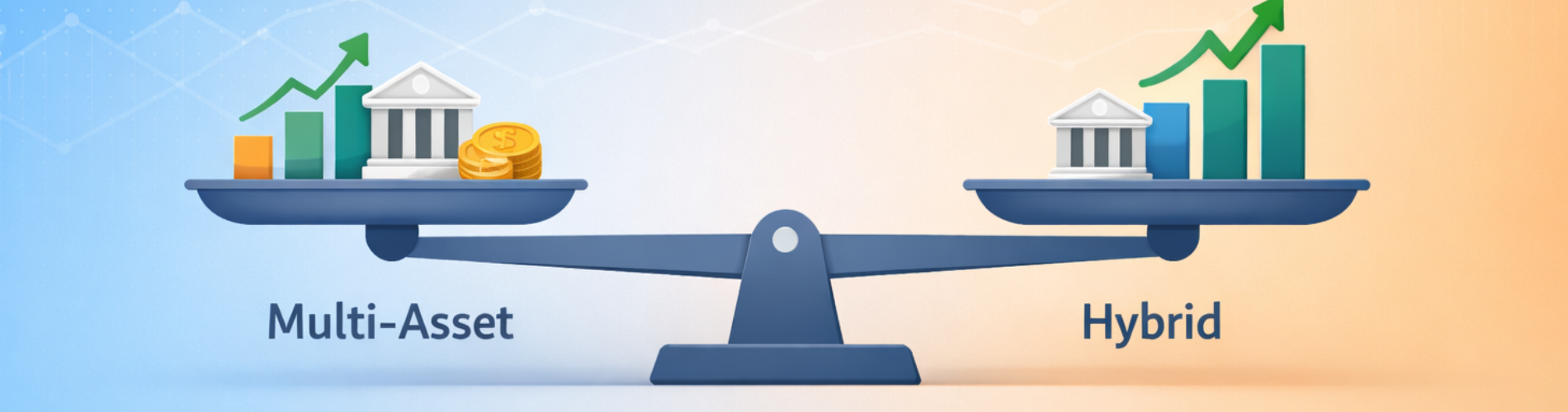 Comparison of multi-asset and hybrid funds showing asset allocation, SIP investing, and risk vs return in 2026.