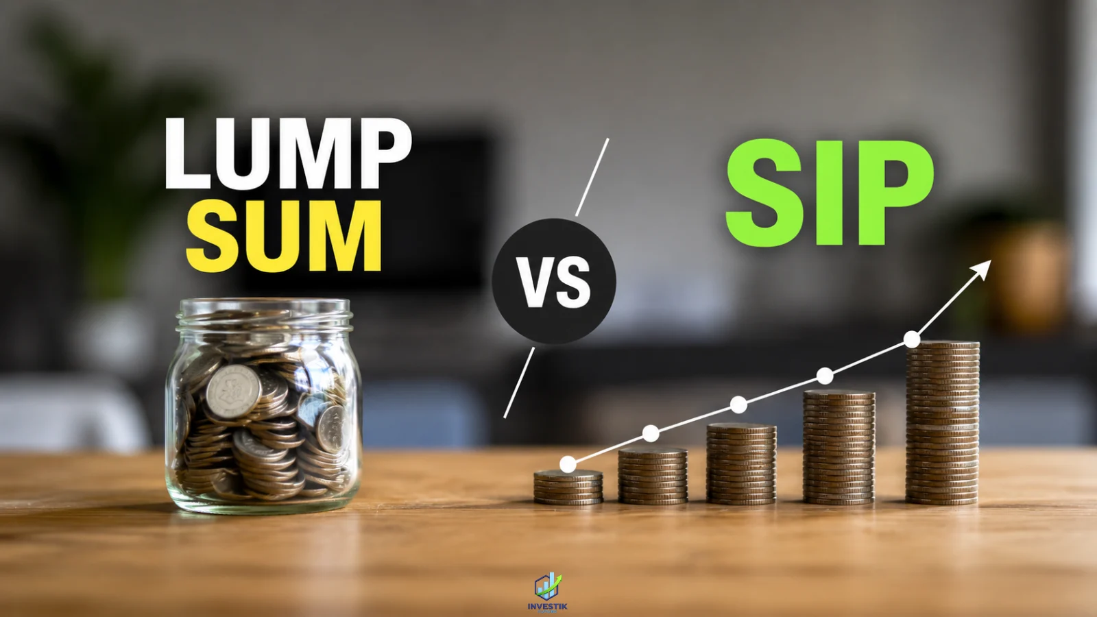 SIP vs lump sum investment comparison showing a jar of coins and gradually increasing stacks of coins